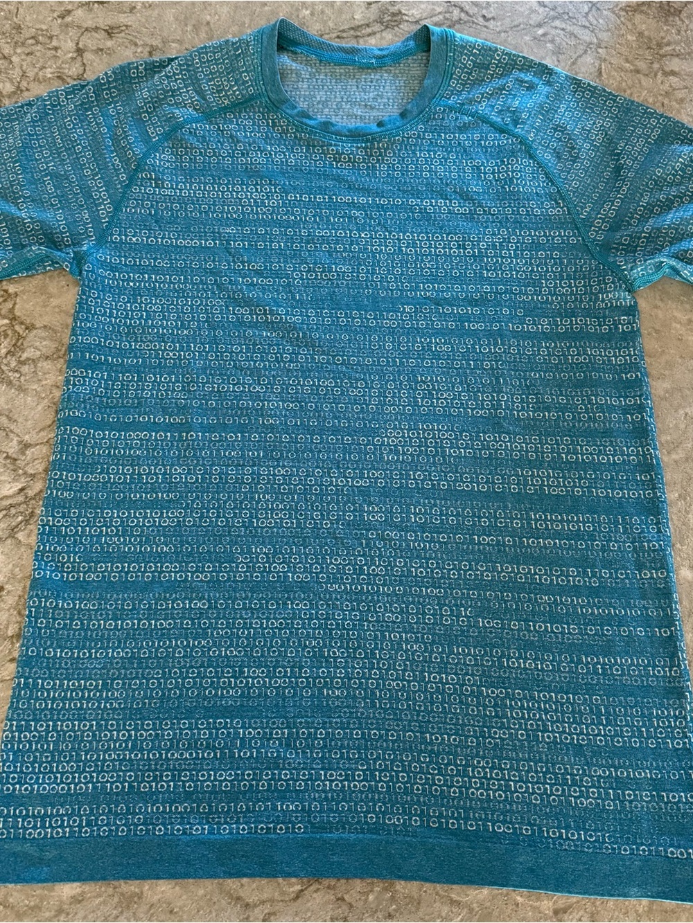 Lululemon seawheeze metal tech short sleeve Binary Print Teal small